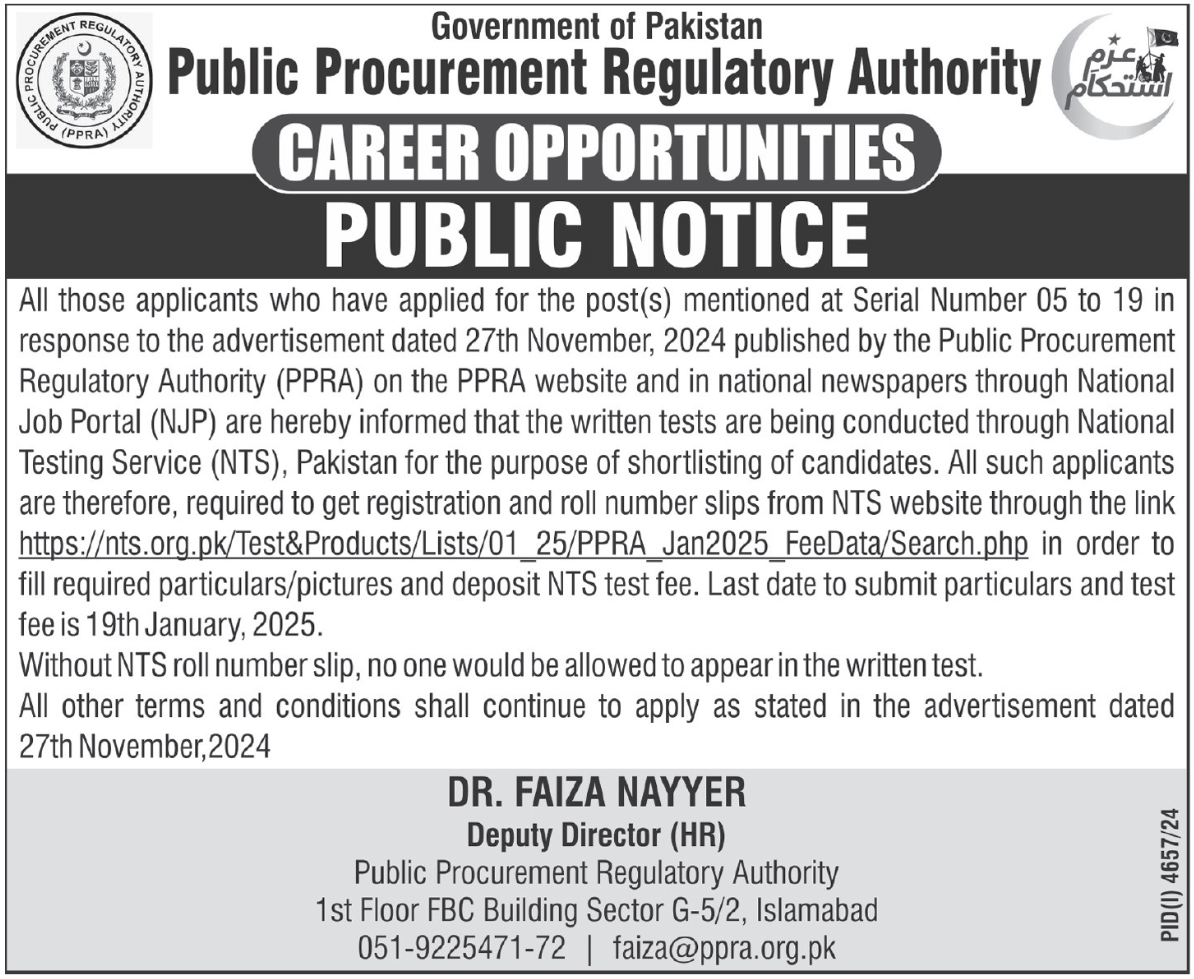 Public Procurement Regulatory Authority (PPRA) Job Openings