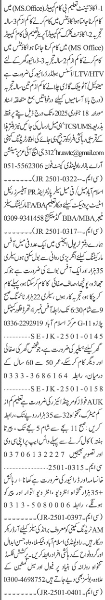 Jobs in Rawalpindi for Account Clerks and Order Bookers 2025