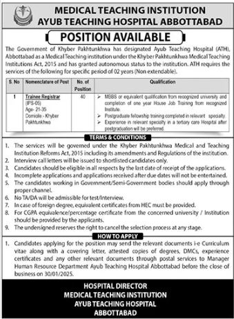 Jobs at ATH Abbottabad's Ayub Teaching Hospital 2025