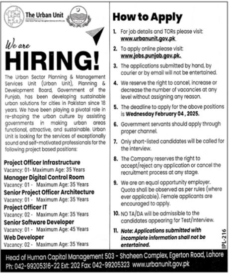 Job Openings at The Urban Unit Lahore 2025