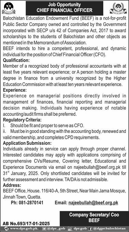 Jobs 2025 at the Balochistan Education Endowment Fund (BEEF)