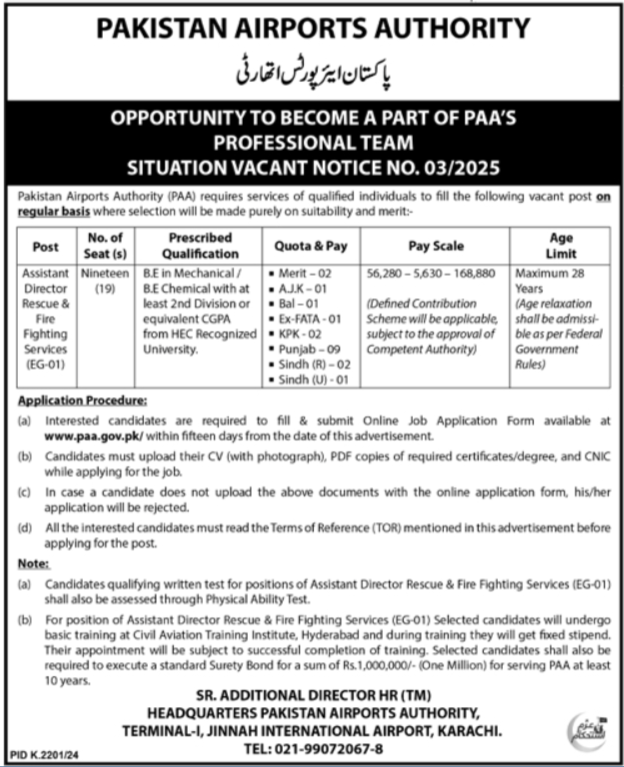 Jobs for Assistant Directors at Pakistan Airports Authority in 2025