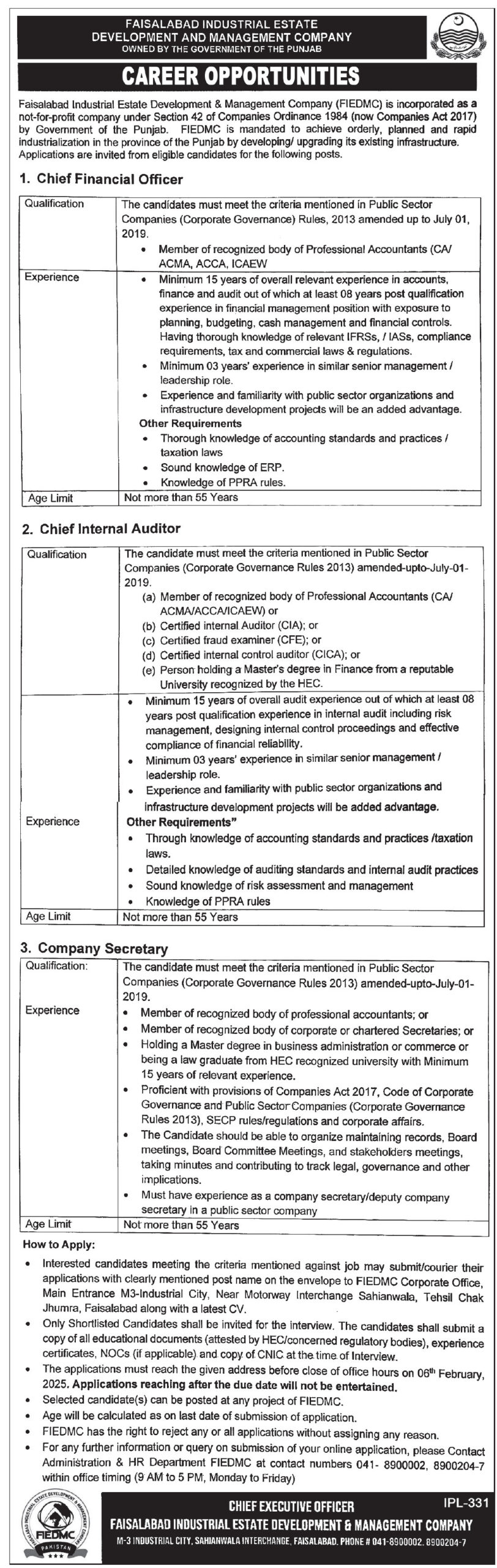 Jobs in Industrial Estate Development at FIEDMC Faisalabad, 2025