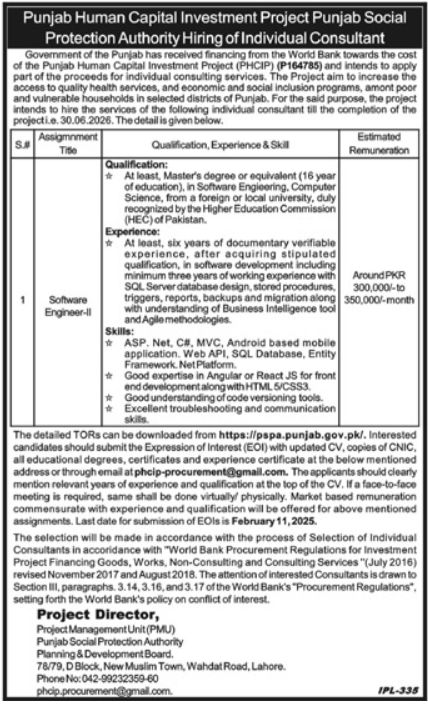 Jobs in 2025 for the PHCIP Punjab Human Capital Investment Project