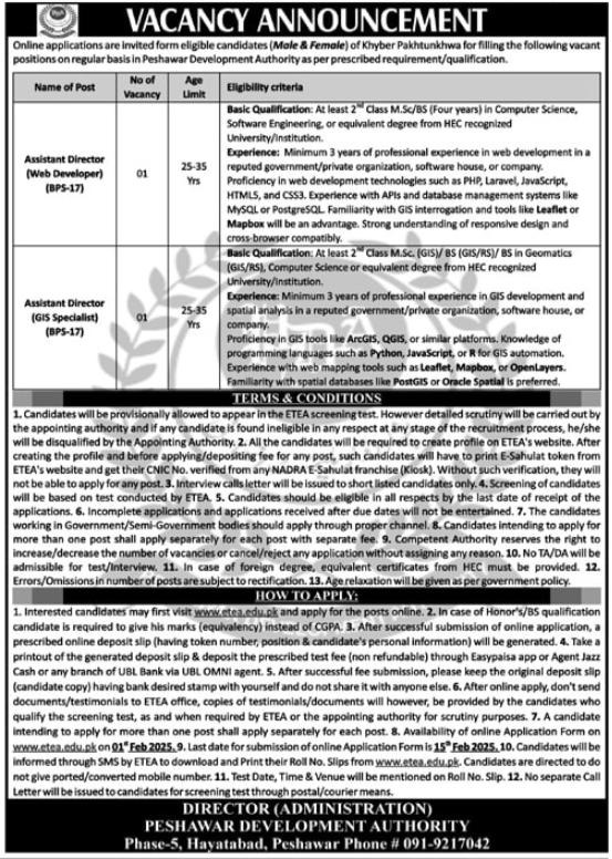 Jobs in Peshawar for Assistant Directors and GIS Specialists in 2025