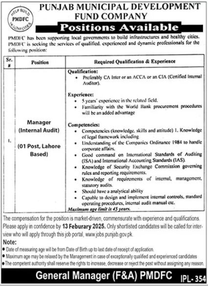 Jobs at PMDFC Punjab Municipal Development Fund Company in 2025