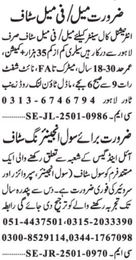 Jobs for Surveyors and Call Center Agents in Lahore in 2025