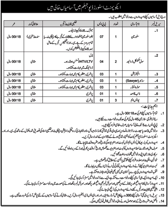 Jobs for Store Men at Equipment Stores Depot Jhelum in 2025