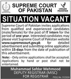 IT Intern at the Supreme Court of Pakistan in Islamabad, 2025