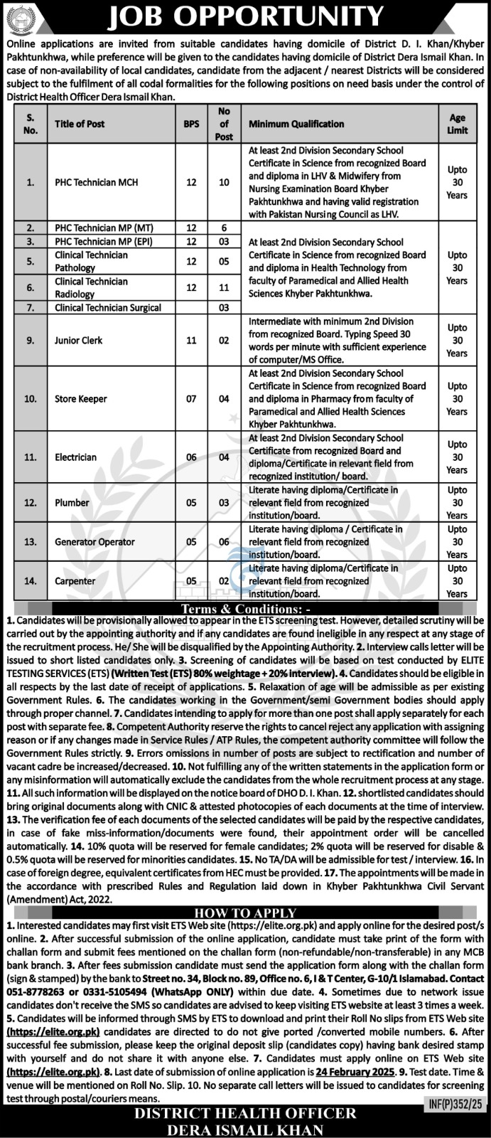 Jobs 2025 for District Health Officer DHO Dera Ismail Khan