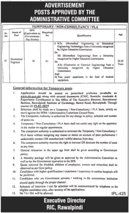 Jobs in the Rawalpindi Institute of Cardiology (RIC) 2025