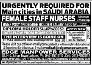 Saudi Arabian Jobs for Staff Nurses