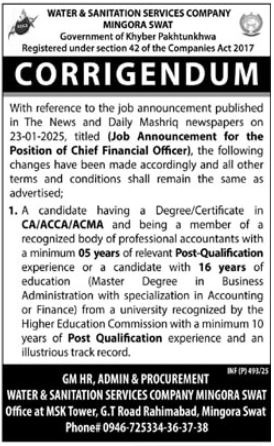 Jobs at Water & Sanitation Services Company WSSC Swat 2025