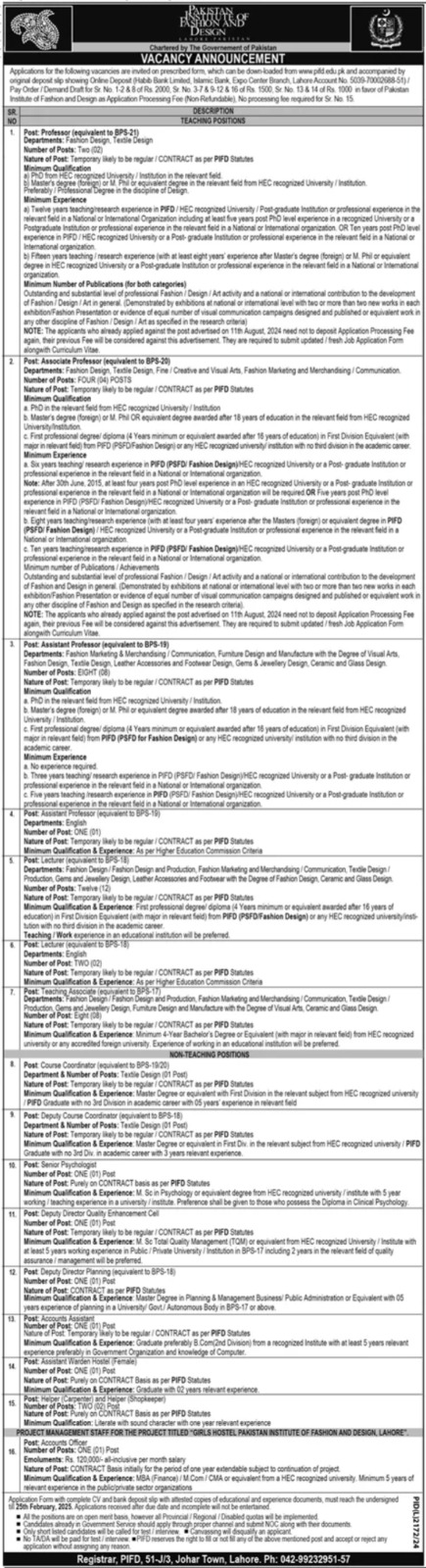 Jobs for PIFD Faculty and Staff in 2025