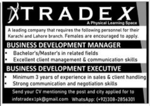 Jobs at Tradex Karachi in 2025