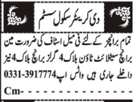 Jobs for Teachers in the Creator School System in Quetta in 2025