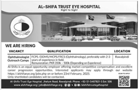 Jobs in Medicine at Al Shifa Trust Eye Hospital 2025