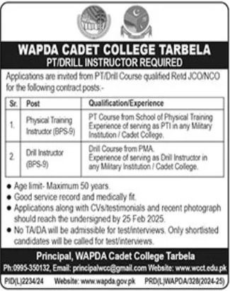 Jobs at Wapda Cadet College Tarbela Are Open