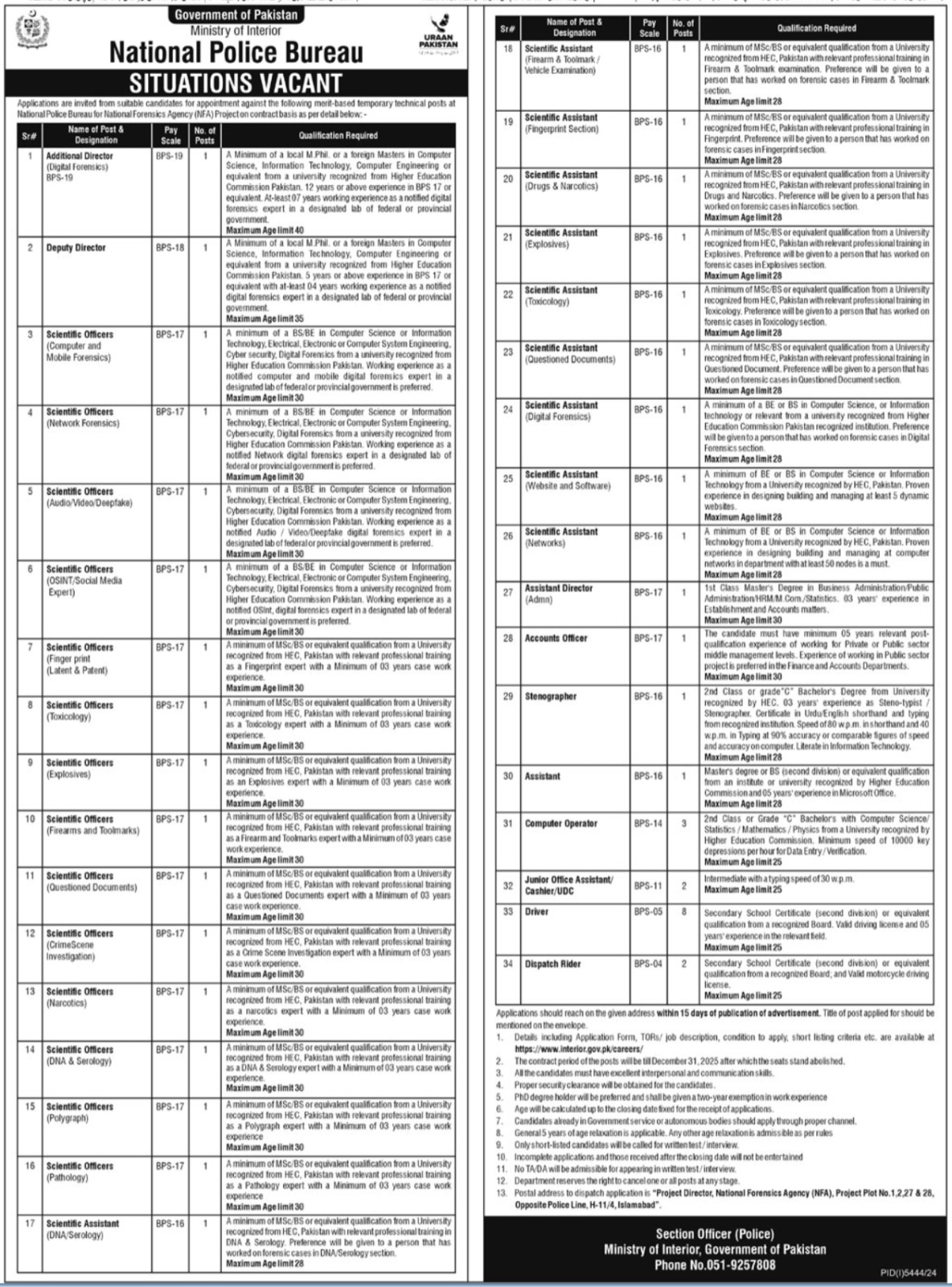 Jobs at the National Police Bureau for Scientific Officers in 2025