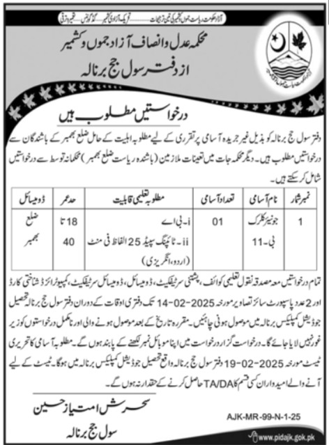 Jobs in Civil Court Barnala for Junior Clerks in 2025